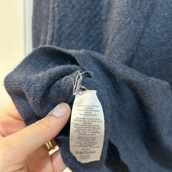 Loft Mixed Pattern Navy Sweater Casual Long Sleeve Boat Neck Beachy Cozy Size M - Picture 7 of 7